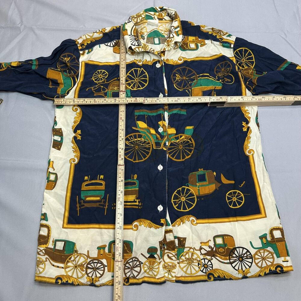 United Colors Of Benetton Shirt Womens Medium Equestrian Carriage Print Italy - Picture 8 of 16